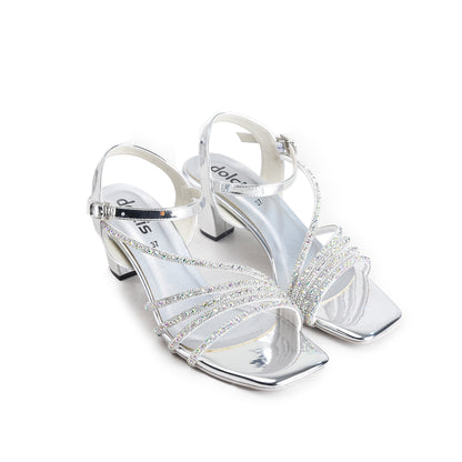 Silver Modern Sleek Block Heel |258H-S