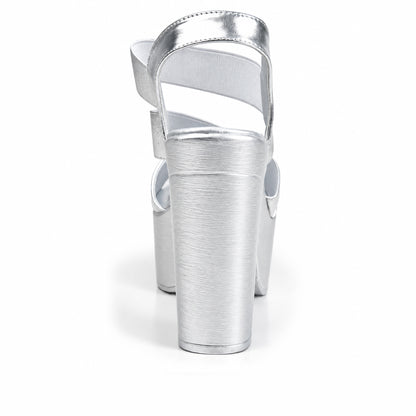 Silver Crystal Ankle Strap Block Heels | 279H-S