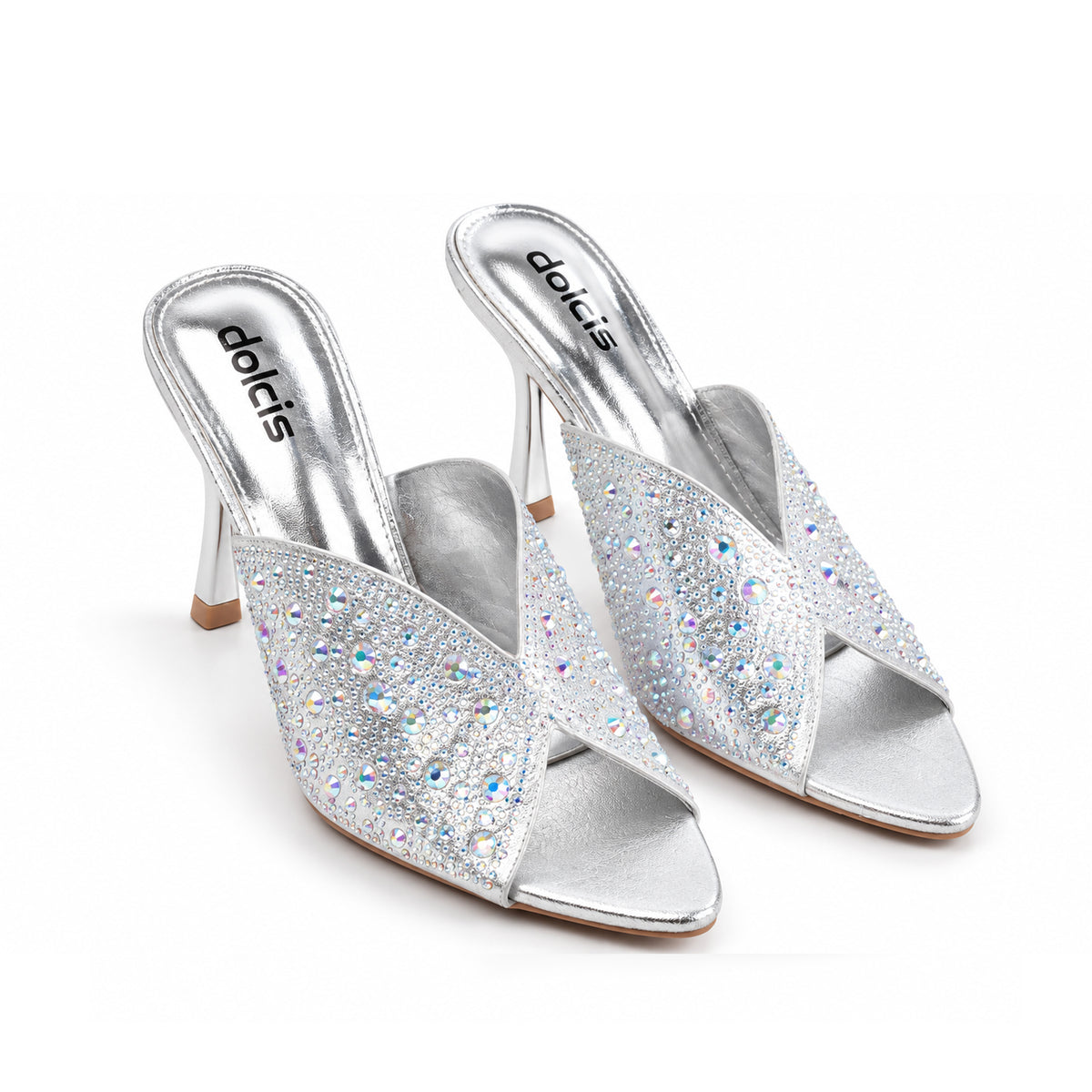 Silver Crystal Pencil Heel Sandals | 514N-S
