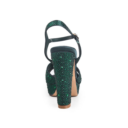 Green Embellished Party Block Heels | 259H-K