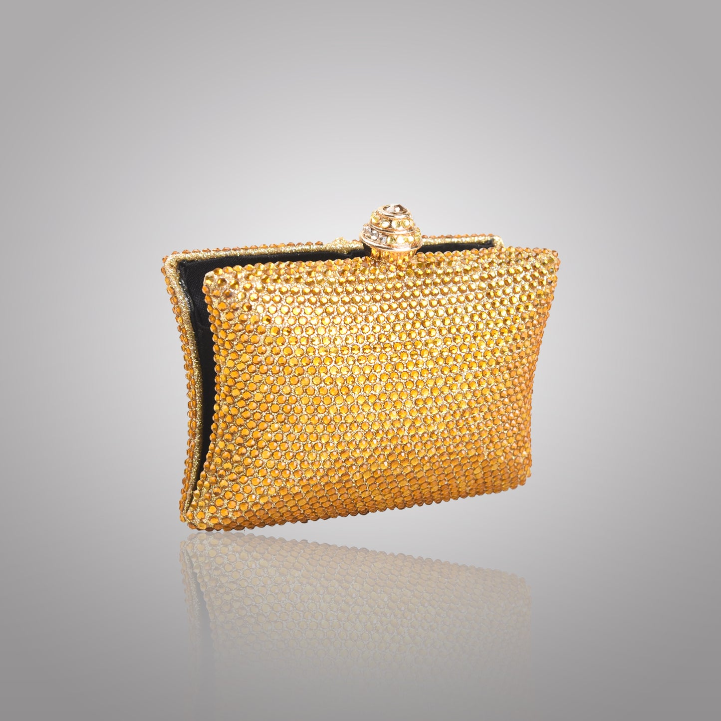 Elegant Golden  Rectangular Swarovski Clutch | C1434-BX
