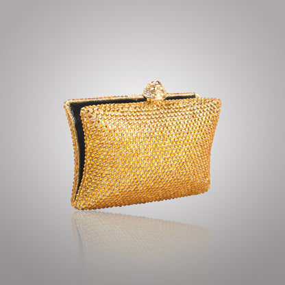 Elegant Golden  Rectangular Swarovski Clutch | C1434-BX