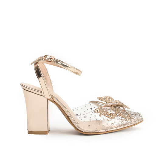 Transparent Block Heels with Golden Bow | 456N-X Dolcis