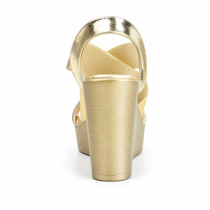 Golden Crystal Ankle Strap Block Heels | 278H-X