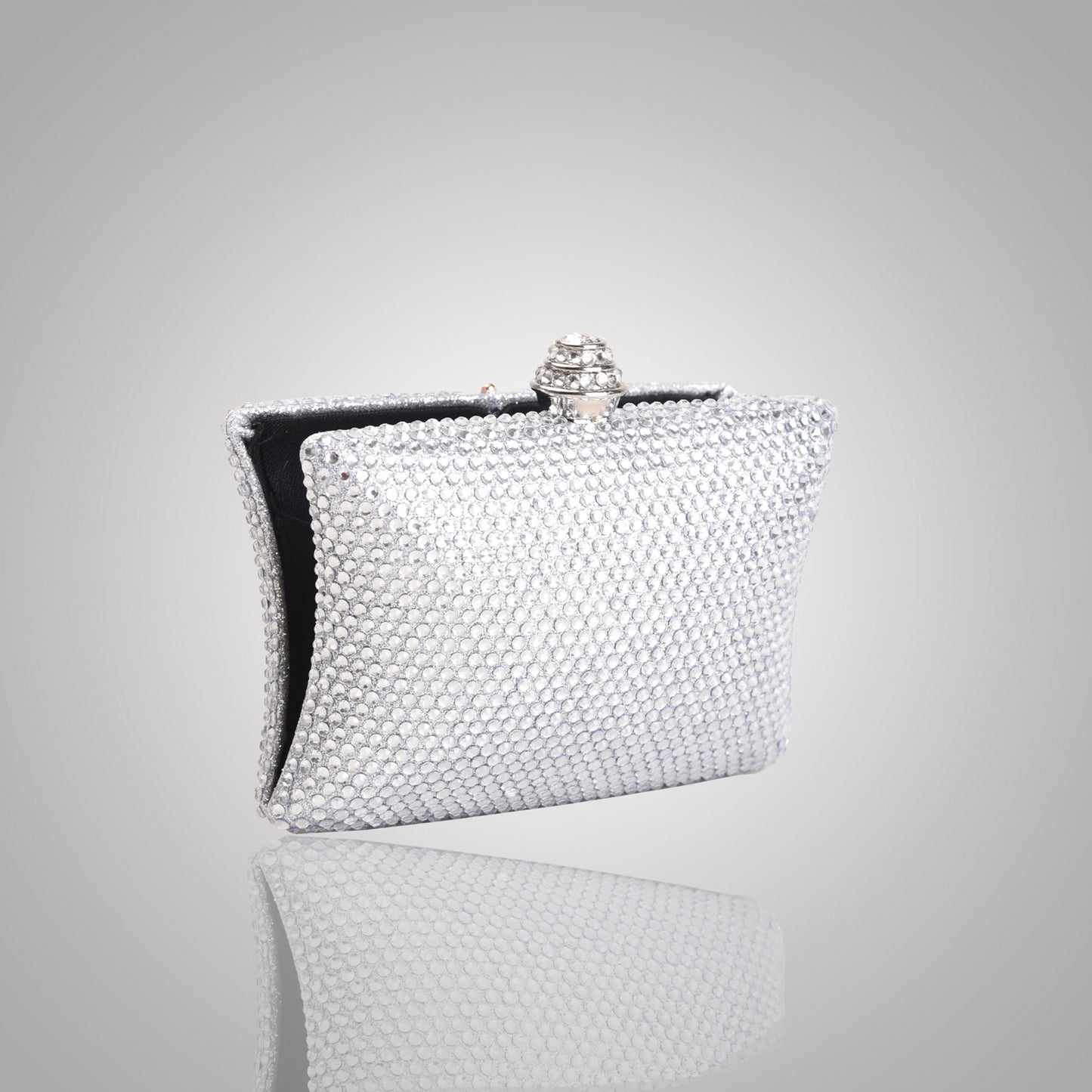 Elegant Silver  Rectangular Swarovski Clutch | C1341-S