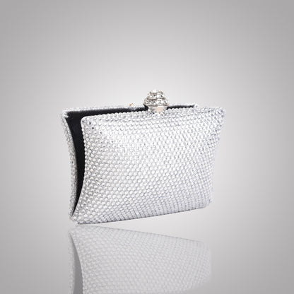 Elegant Silver  Rectangular Swarovski Clutch | C1341-S