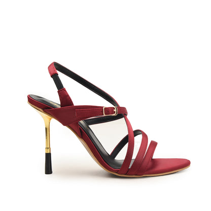 Red Strappy Heels with Gold Pin Heel | 227H-M