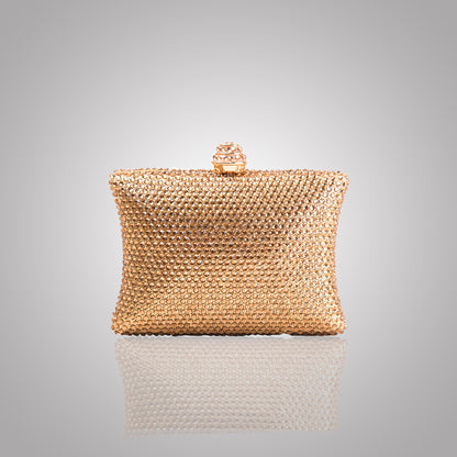 Elegant Golden  Rectangular Swarovski Clutch  | C1434-X