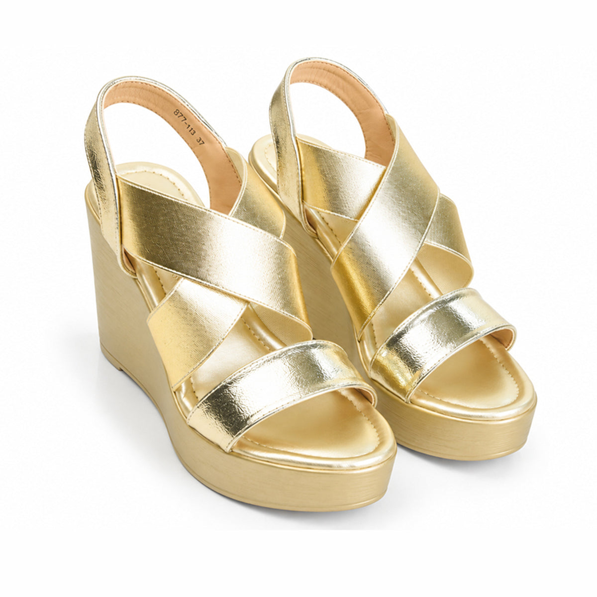 Golden Crystal Ankle Strap Block Heels | 278H-X