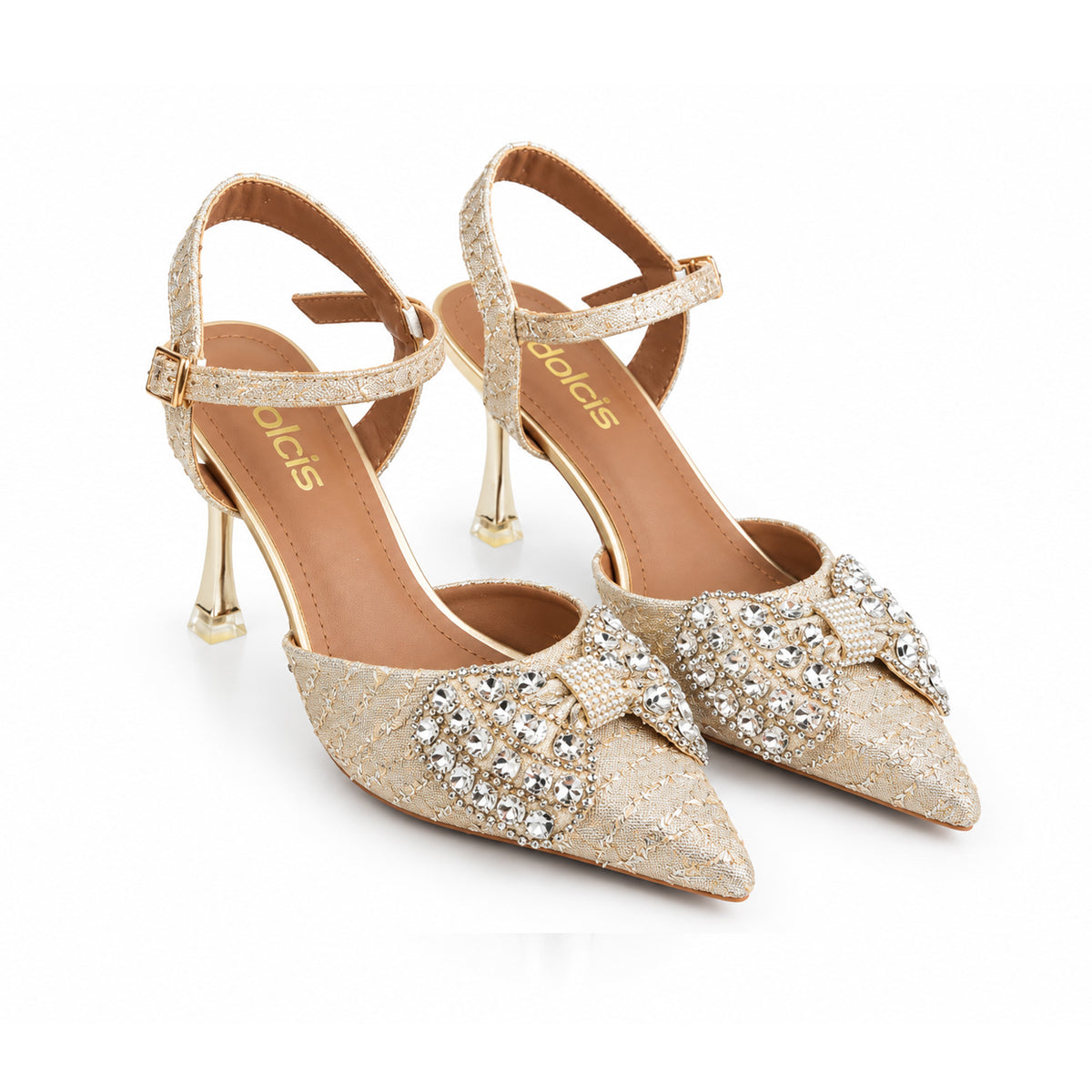 Golden Floral Petal Block‑Heel | 440P-X