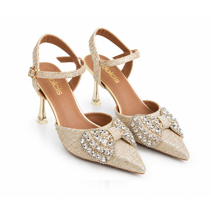 Golden Floral Petal Block‑Heel | 440P-X