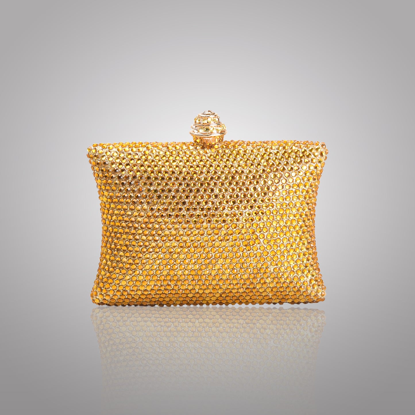 Elegant Golden  Rectangular Swarovski Clutch | C1434-BX