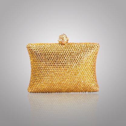 Elegant Golden  Rectangular Swarovski Clutch | C1434-BX