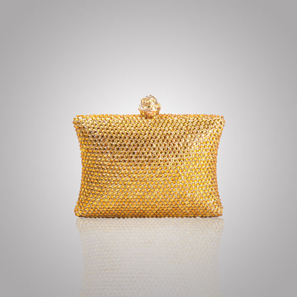 Elegant Golden  Rectangular Swarovski Clutch | C1434-BX