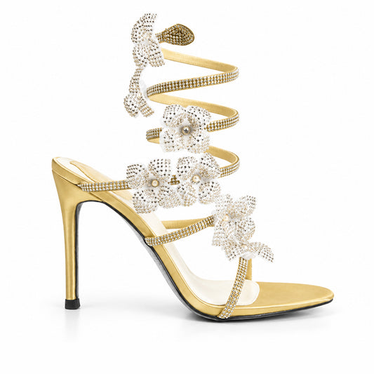 Golden Crystal Strap Party Heels |270H-X