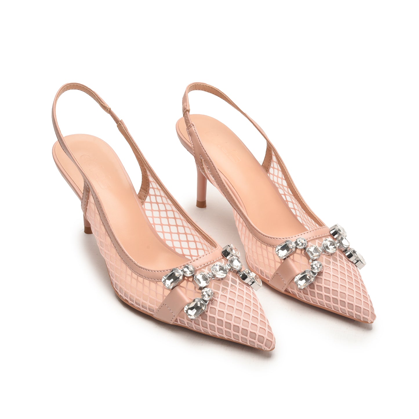 Elegant Peach Mesh Slingback Heels | 482N-P Dolcis