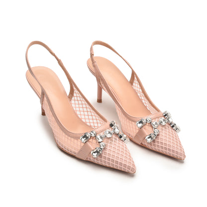 Elegant Peach Mesh Slingback Heels | 482N-P Dolcis