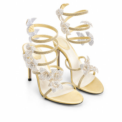 Golden Crystal Strap Party Heels |270H-X