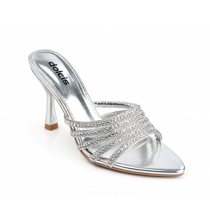 Silver Crystal Strap Party Heels | 512N-S