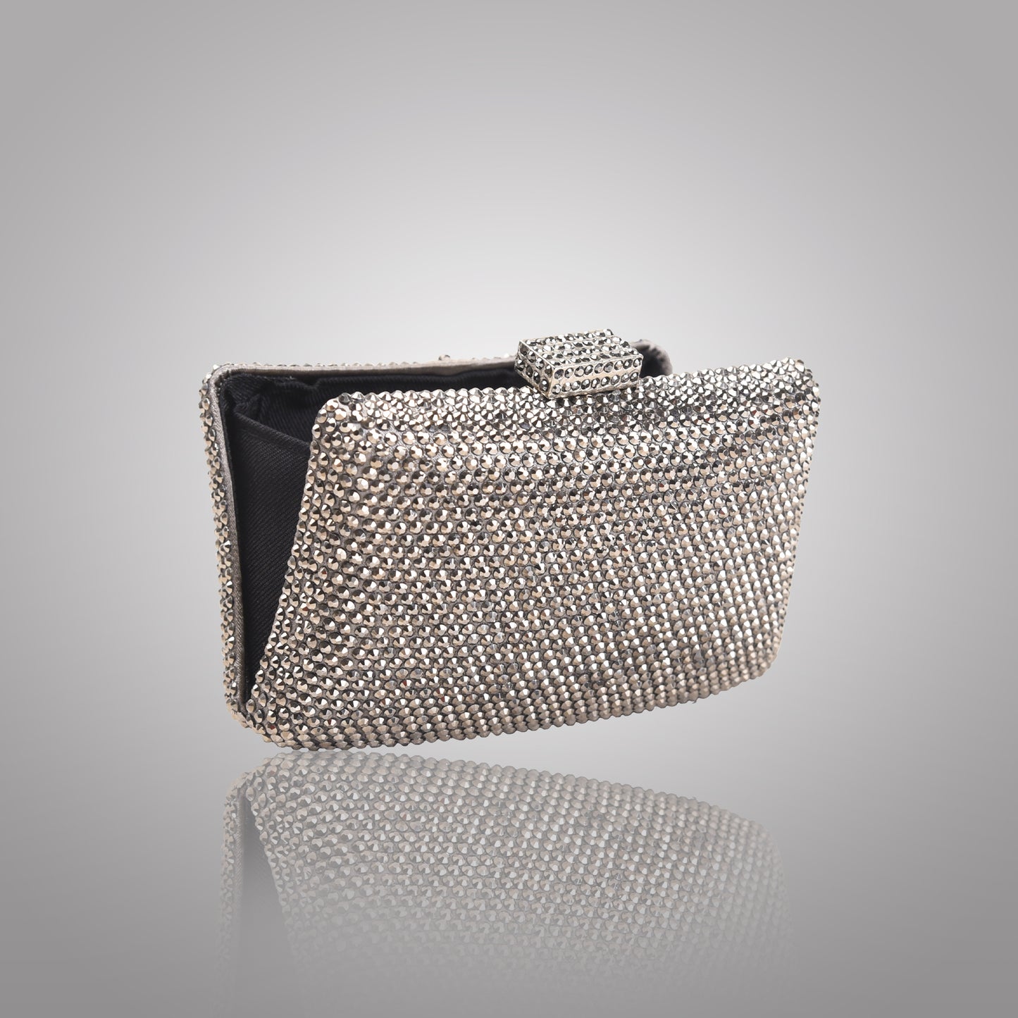 Elegant Grey  Rectangular Swarovski Clutch | C1341-G