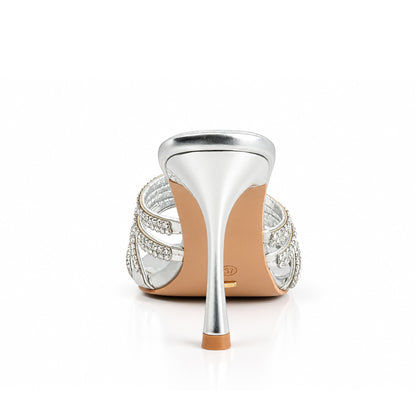 Silver Crystal Strap Party Heels | 512N-S