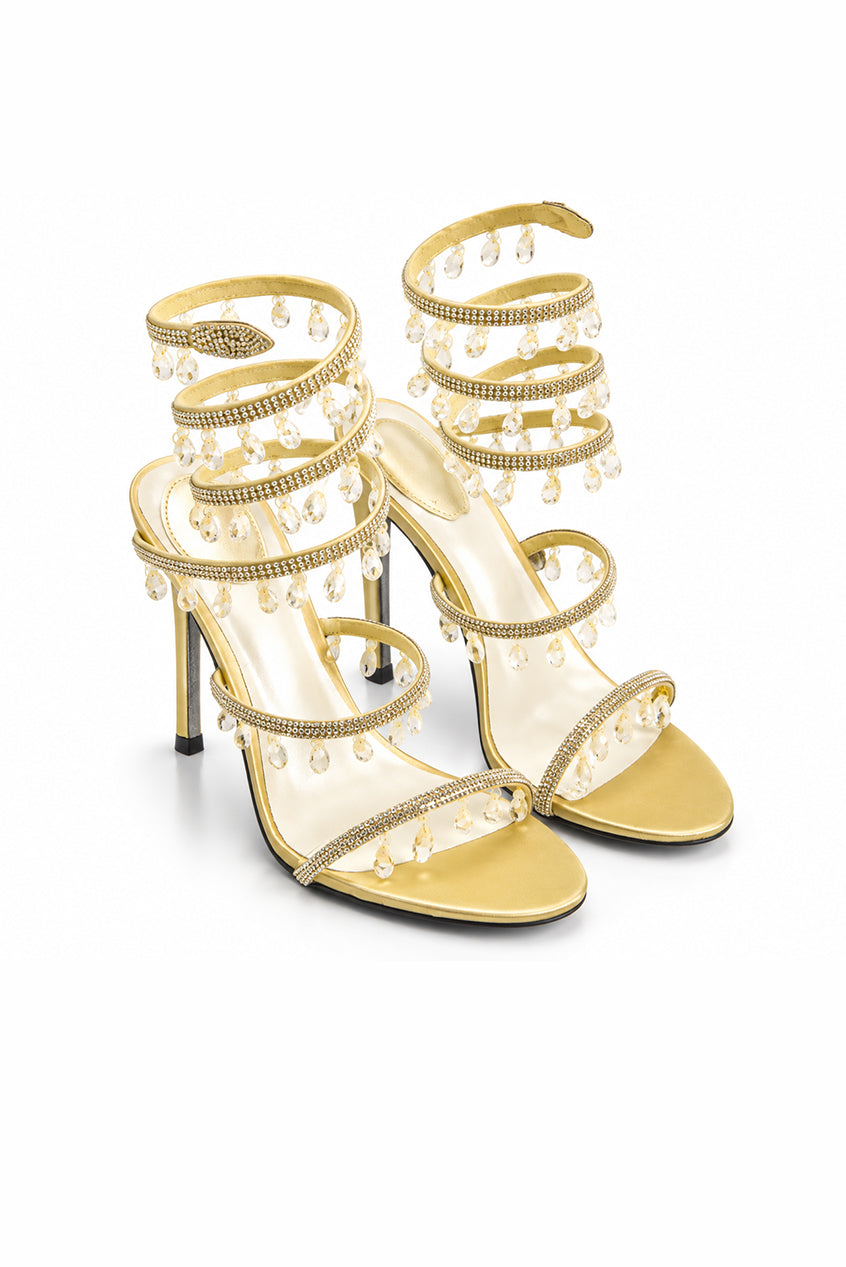Golden Crystal Strap Party Heels |269H-X