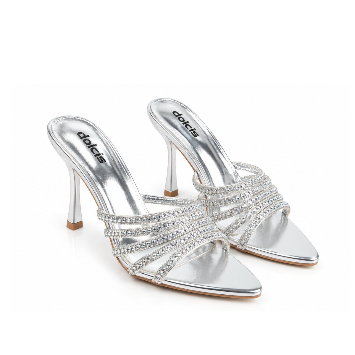Silver Crystal Strap Party Heels | 512N-S