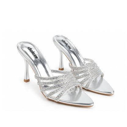 Silver Crystal Strap Party Heels | 512N-S