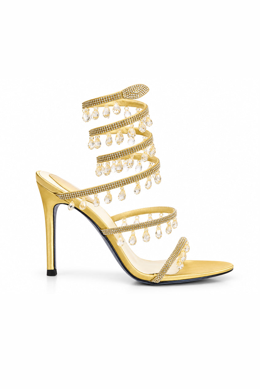 Golden Crystal Strap Party Heels |269H-X