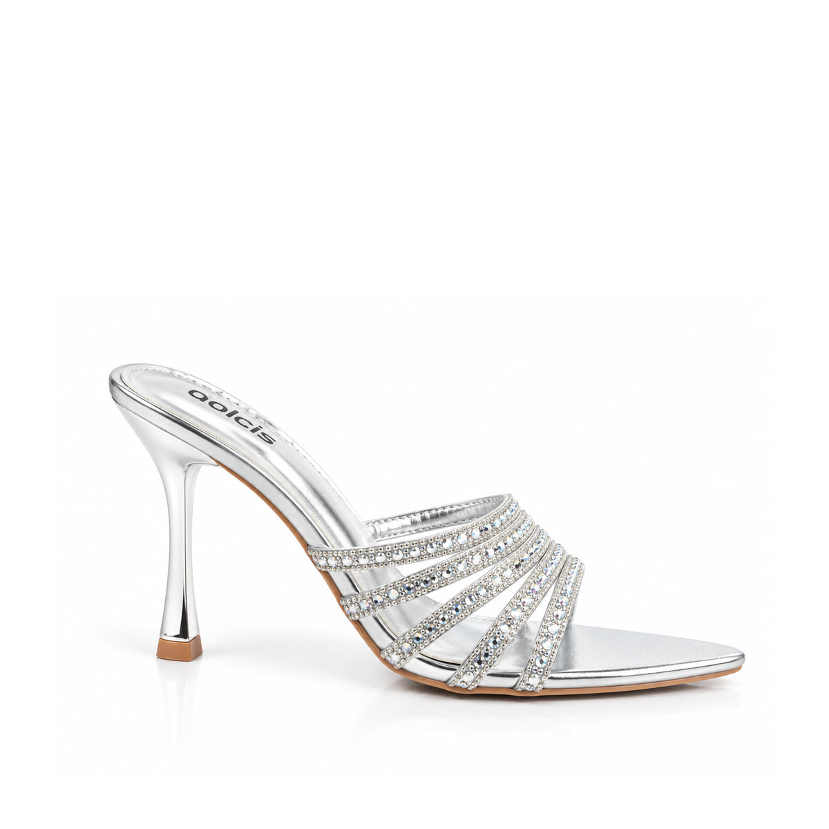 Silver Crystal Strap Party Heels | 512N-S