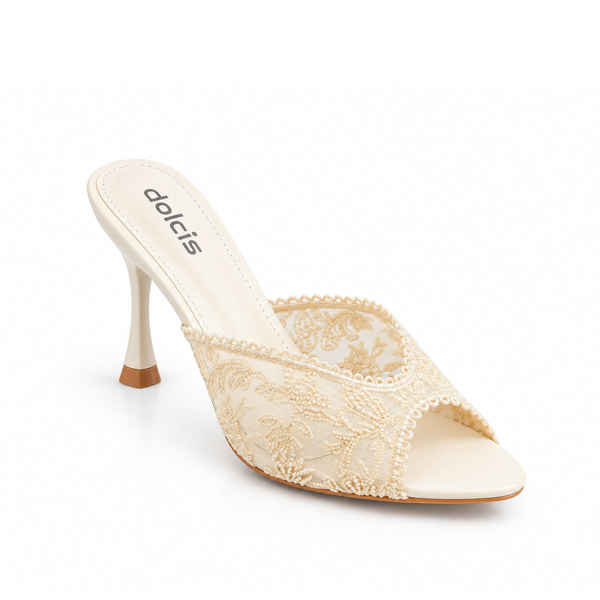 Beige Textured Pencil Heel Sandals | 513N-F