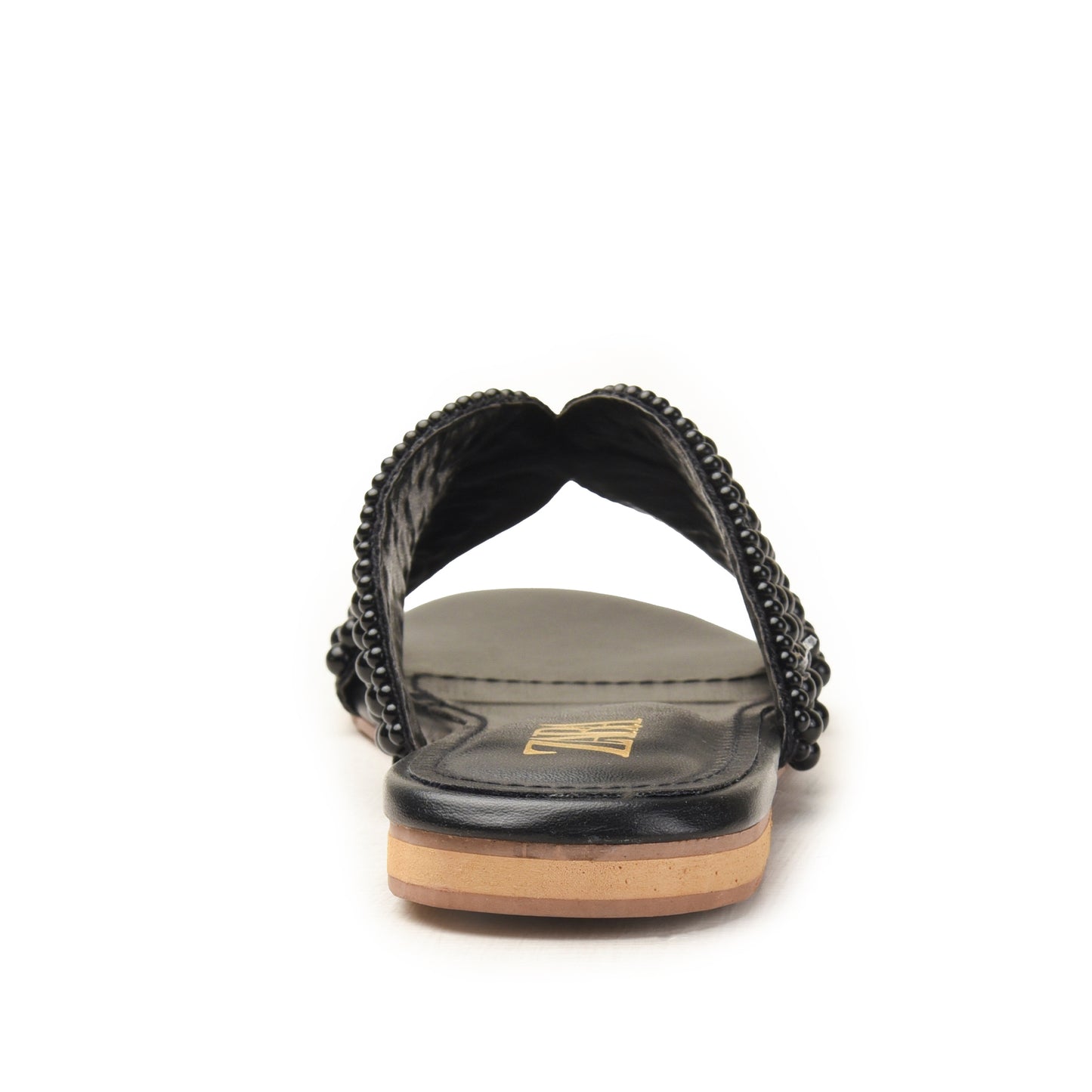 Black Pearl-Embellished Flat Slides Slippers| 520M-C