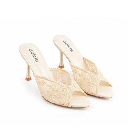 Beige Textured Pencil Heel Sandals | 513N-F