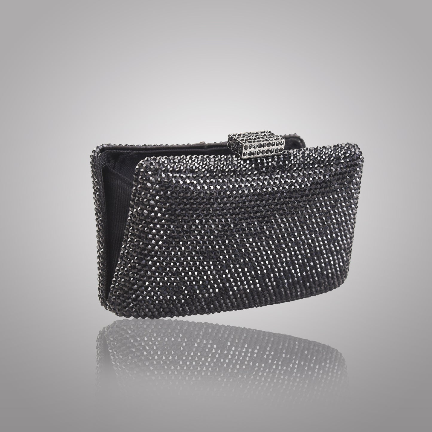Elegant Black  Rectangular Swarovski Clutch | C1341-C