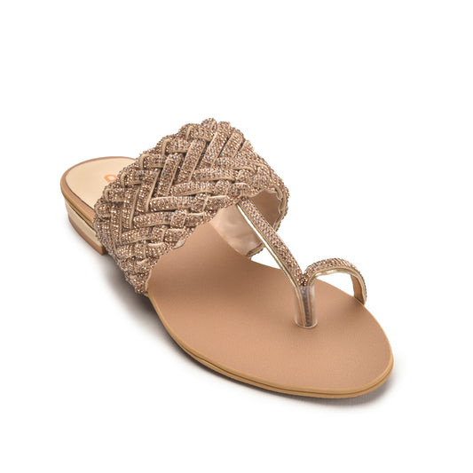Golden Braided Toe Ring Flats for Women Slippers | 776R-X Dolcis
