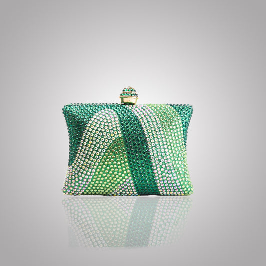 Elegant Green  Rectangular Swarovski Clutch | C1434-KT