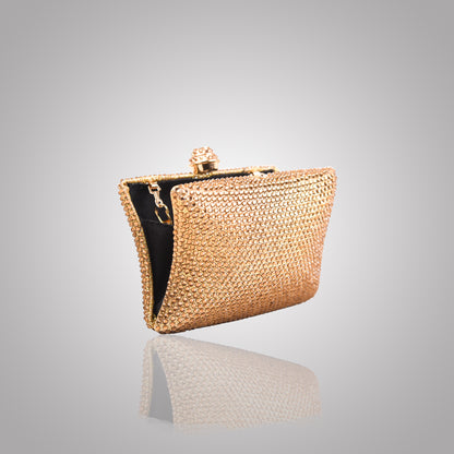 Elegant Golden  Rectangular Swarovski Clutch  | C1434-X