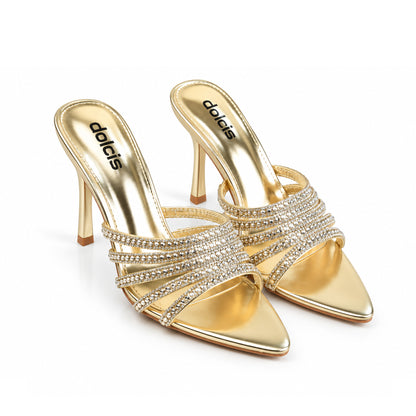 Golden Crystal Strap Party Heels | 512N-X
