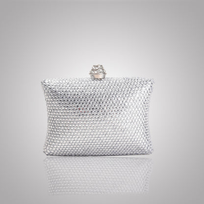 Elegant Silver  Rectangular Swarovski Clutch | C1341-S