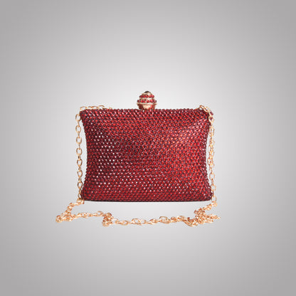 Elegant Maroon Rectangular Swarovski Clutch | C1434-M