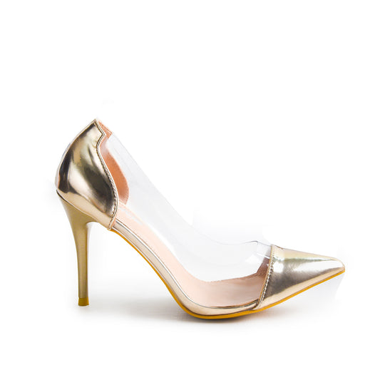 Elegant Gold and Clear High Heel Pumps | 422G-X