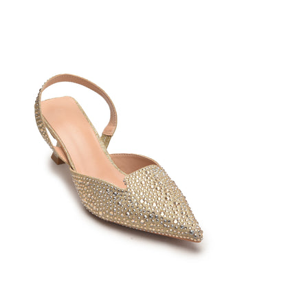 Sparkling Gold Studded Slingback Heels | 483N-X Dolcis