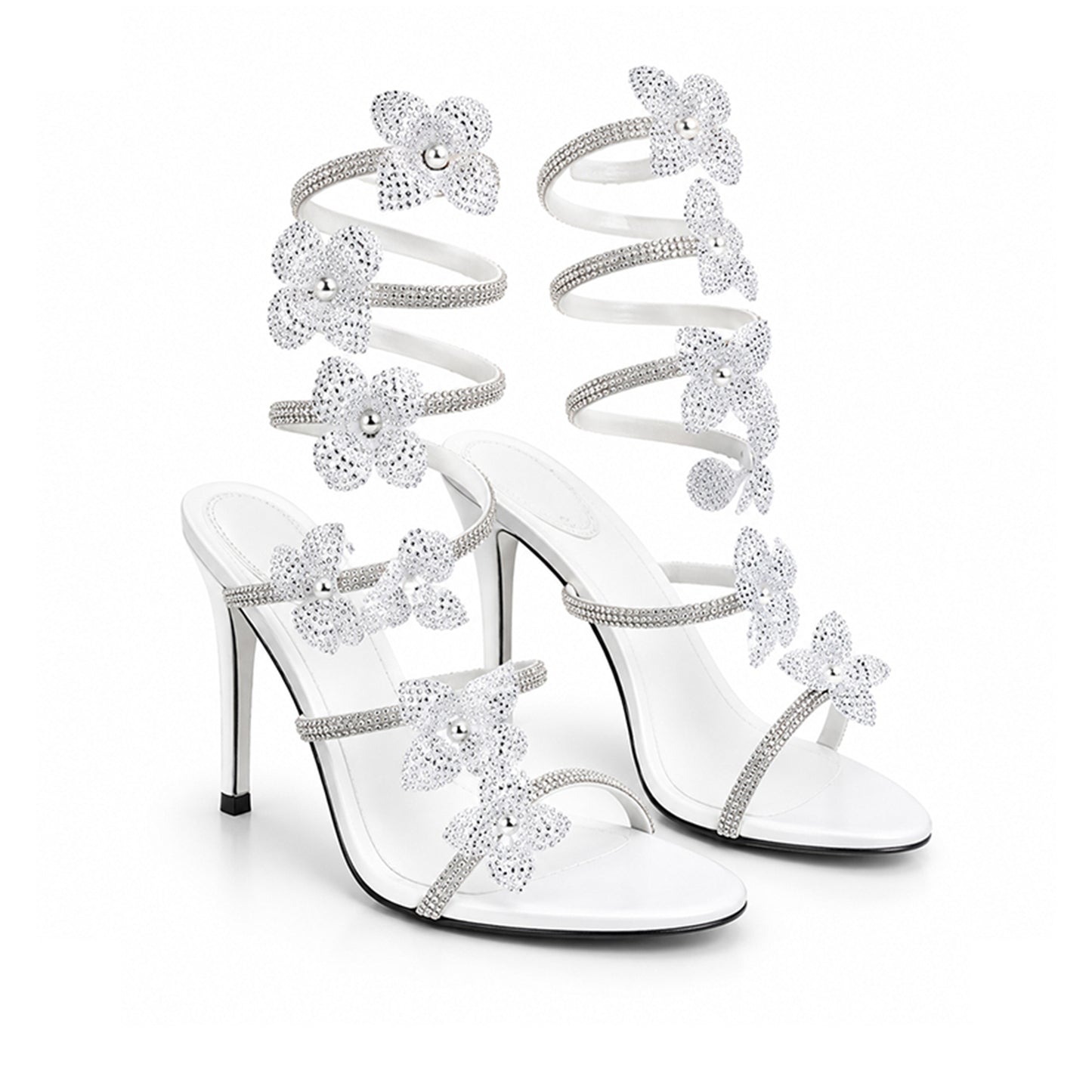White Crystal Strap Party Heels |270H-W