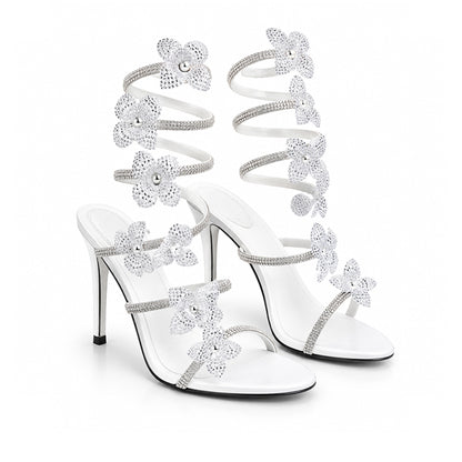 White Crystal Strap Party Heels |270H-W