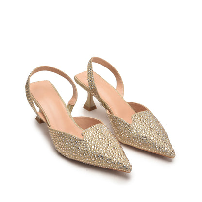 Sparkling Gold Studded Slingback Heels | 483N-X Dolcis
