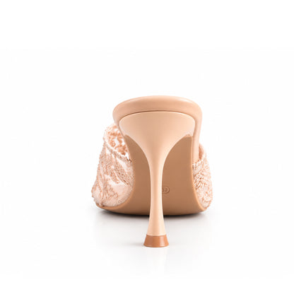 Nude Peach Textured Pencil Heel Sandals | 513N-BI
