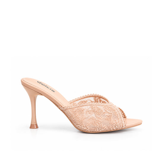 Nude Peach Textured Pencil Heel Sandals | 513N-BI