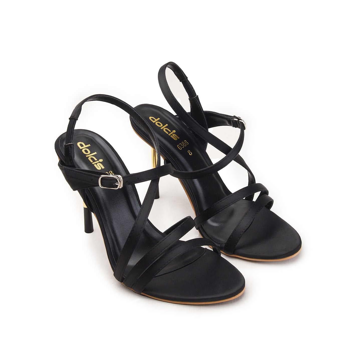 Black High Heel Sandals with Gold Stiletto | 227H-C