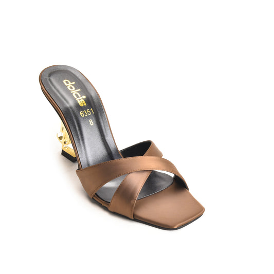 Elegant Brown Criss-Cross Slip-On Heels | 505M-B Dolcis