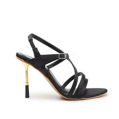 Black High Heel Sandals with Gold Stiletto | 227H-C